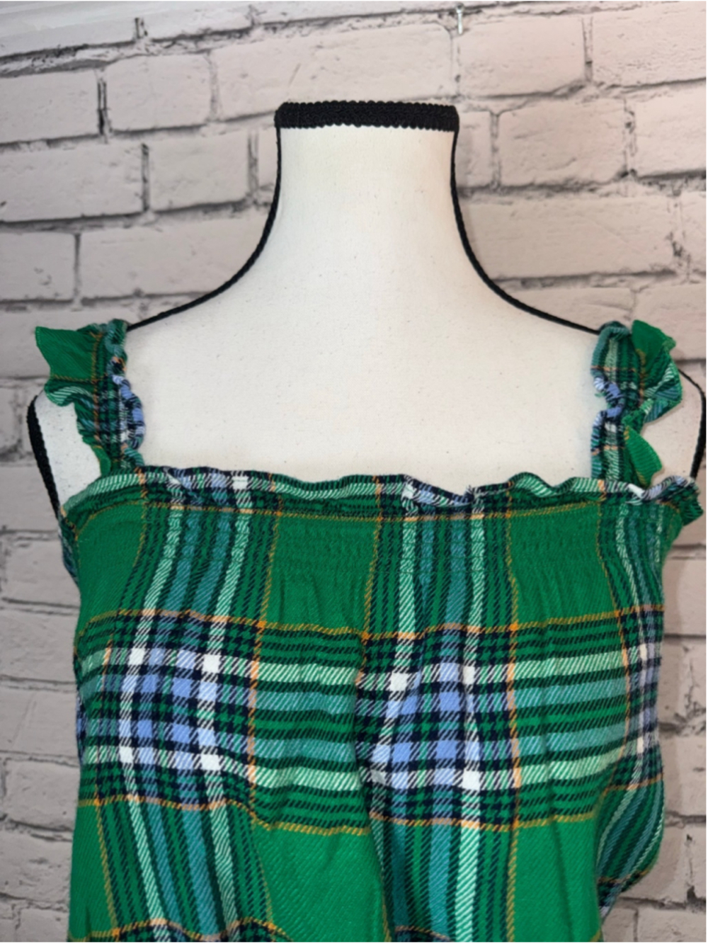 Women's Aerie Flannel Romper size XS Green Plaid Ruffle Boho Velvet Bow Fall - Picture 9 of 15